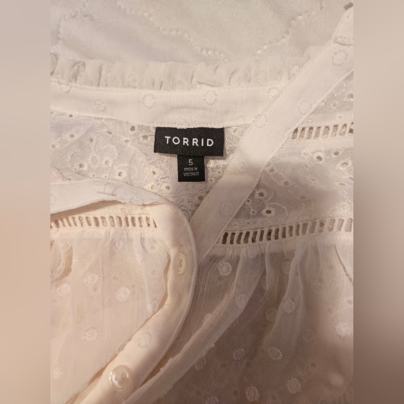 🩷Torrid Chiffon Clip Dot With Contrasting Eyelet Top Ivory Size 5💜 - Picture 6 of 9